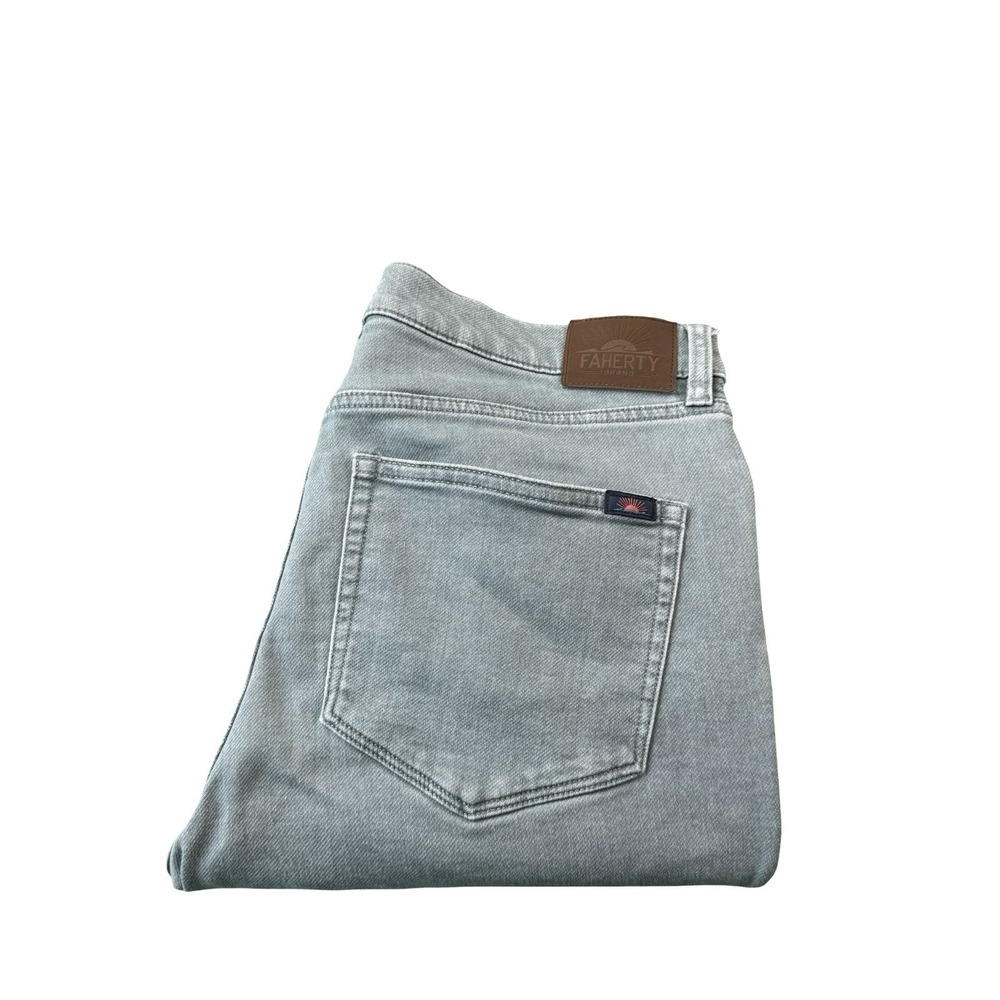 Faherty Light Blue Wash Stretch Denim Mens Straight Jeans 31x28